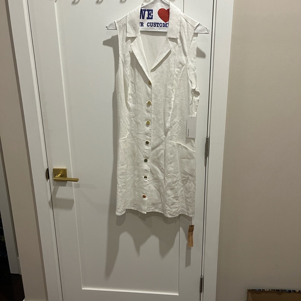Reformation Aida Linen White Button-Down Mini Dress - Picture 5 of 9